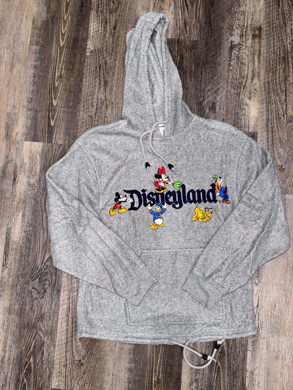 Vintage Disneyland Gray Character Fleece Hoodie, Adult Size XS (oversized)